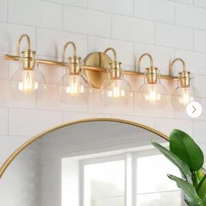 New Brushed Gold 5-Light Vanity Wall Sconce with Clear Glass Shades